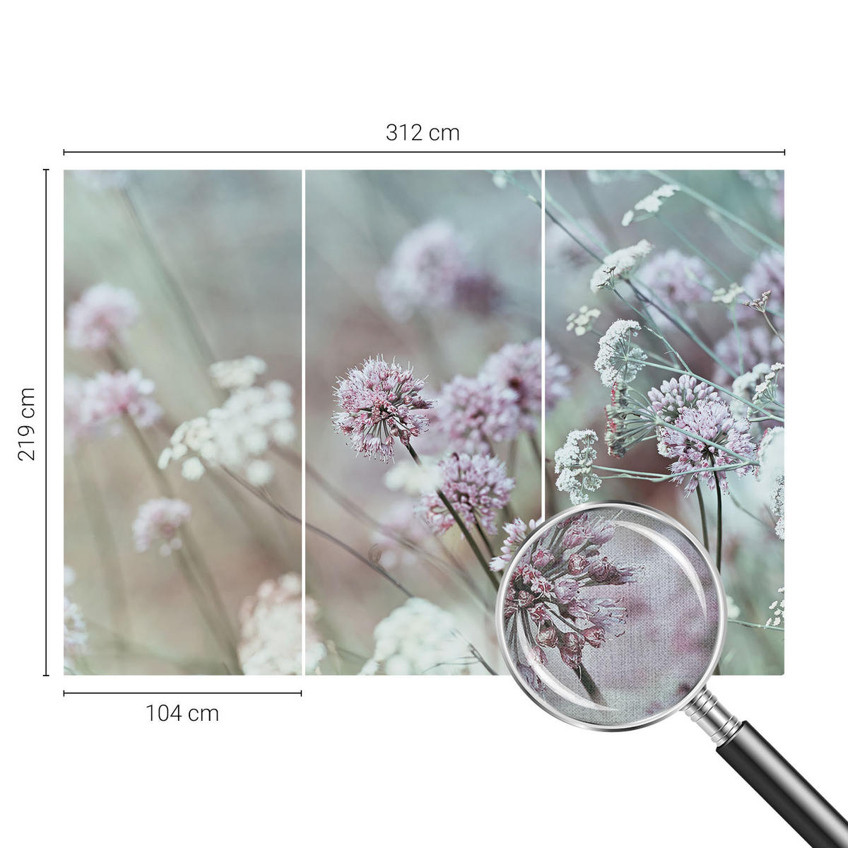 FOTOTAPETE 312x219 cm - Wildblumen - Weiß, Textil (312/219cm) - Wallfluent