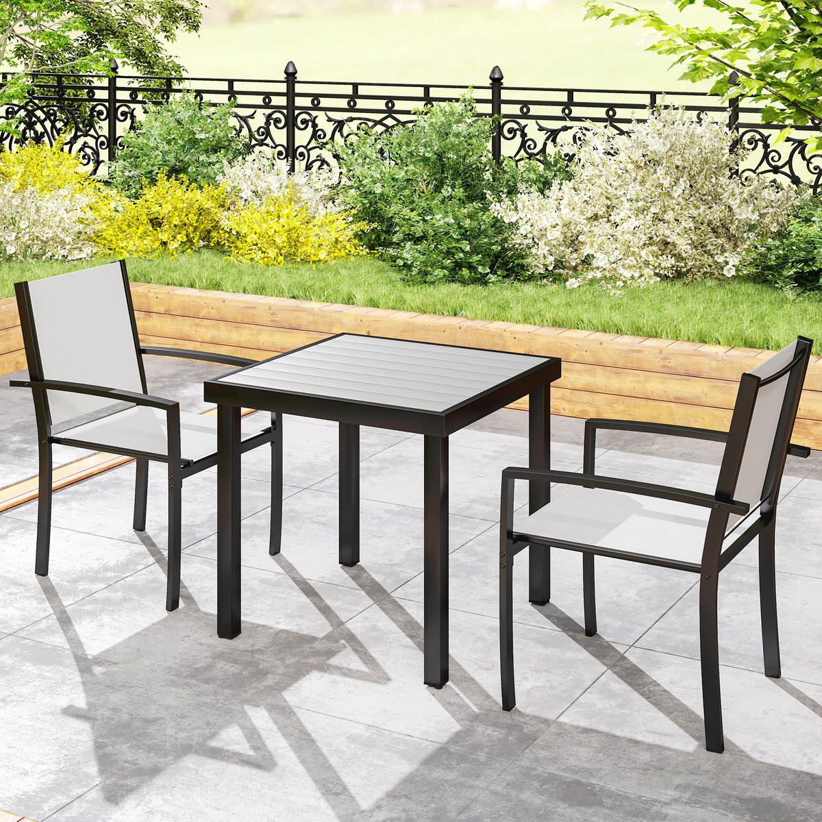 GARTENSTÜHLE 2er-Set DE-13257 mit Armlehnen & Textilène-Bezug Hellgrau - Hellgrau, Metall (65/85/60cm) - ComfortXL