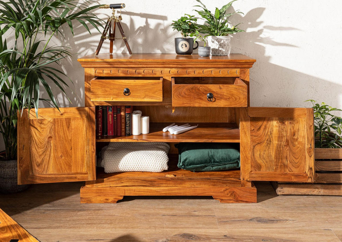 KOMMODE Akazie 107x50x88 honig lackiert OXFORD #0424 - Braun, Holz (107/88/50cm) - Massivmoebel24