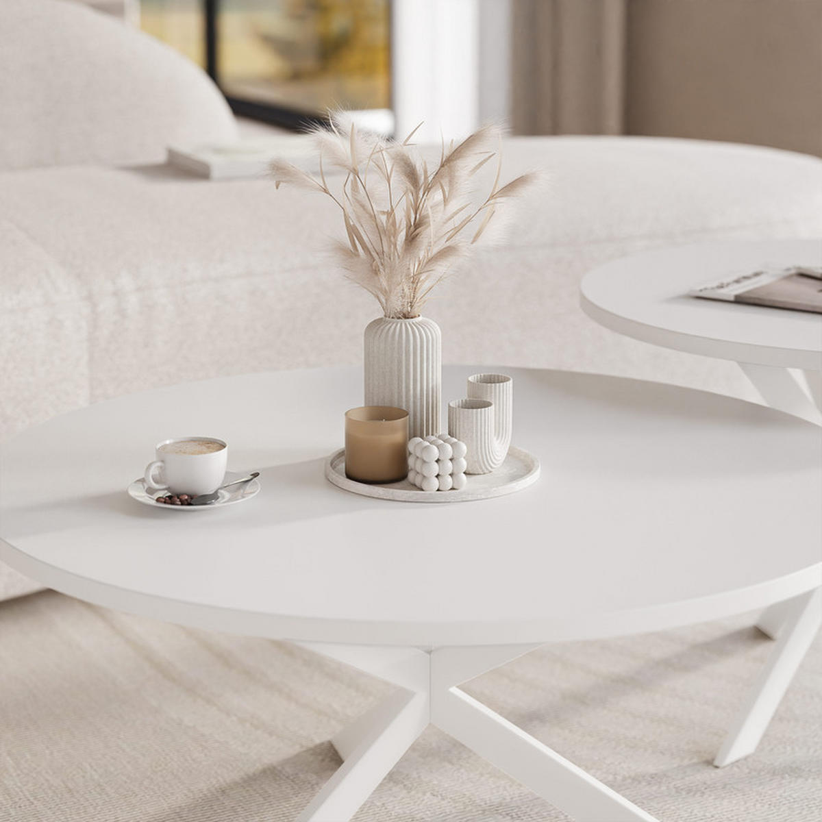 KONFERENČNÍ STOLEK LIBERO kulatý z MDF, bílý / arkticky bílý - bílá, kov/kompozitní dřevo (75/75/36cm) - Idohome