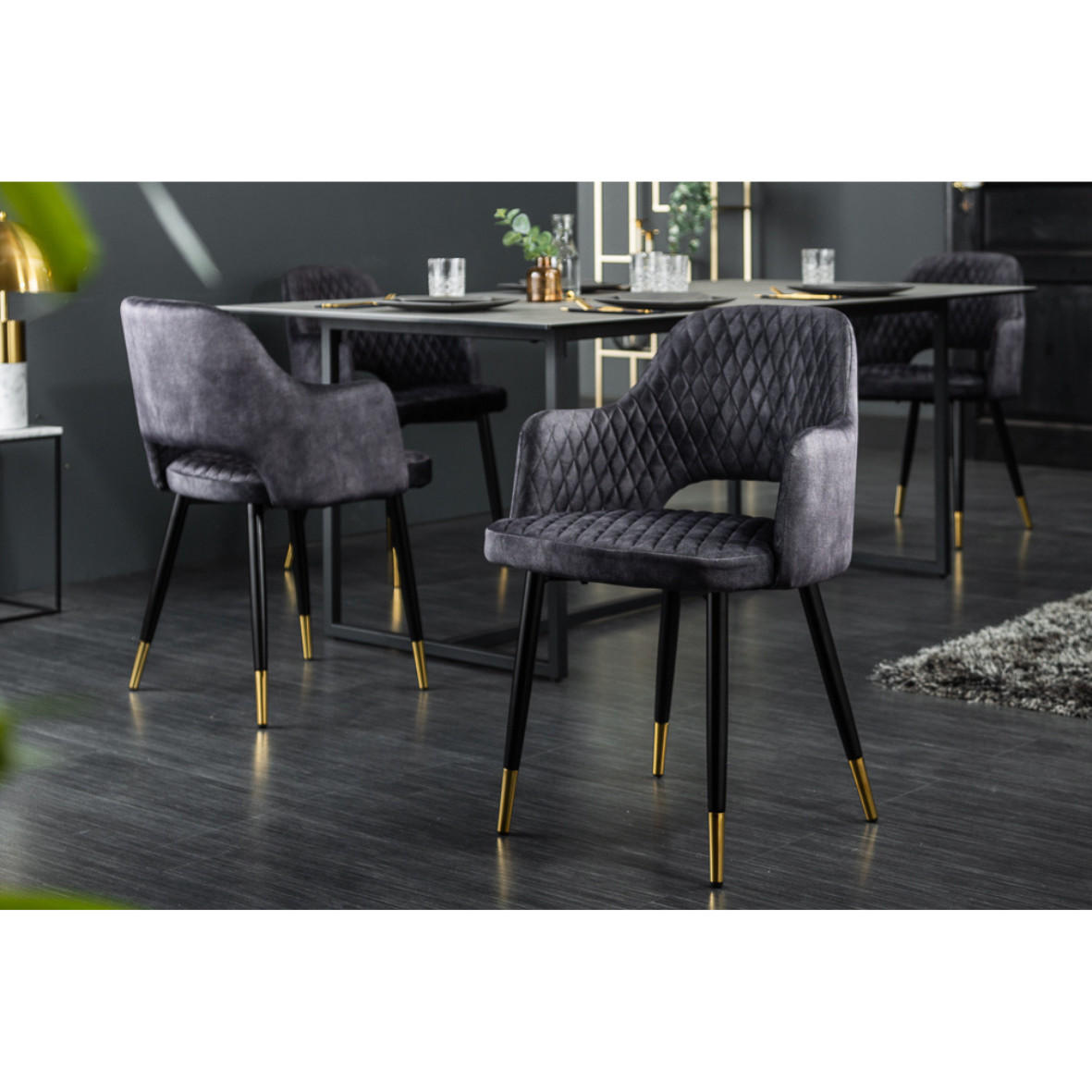 STUHL PARIS Samt Grau - Grau, Textil (56/81/57cm) - riess-ambiente