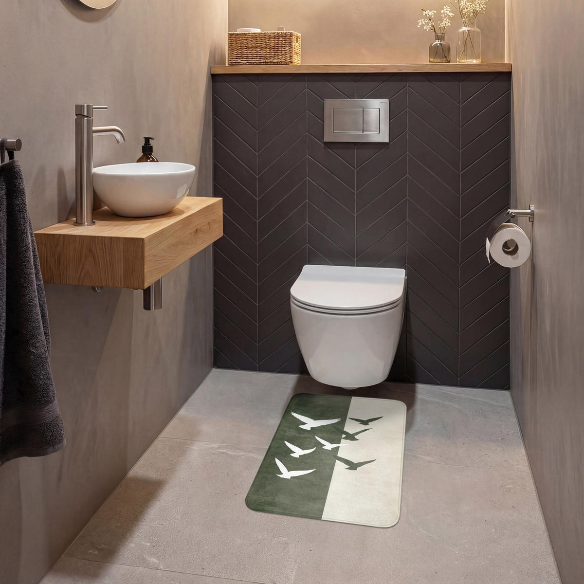WC PŘEDLOŽKA Japandi - Pták - Zelený 40x60 cm - olivově zelená, textil/plast (40/1cm) - OnlyWow