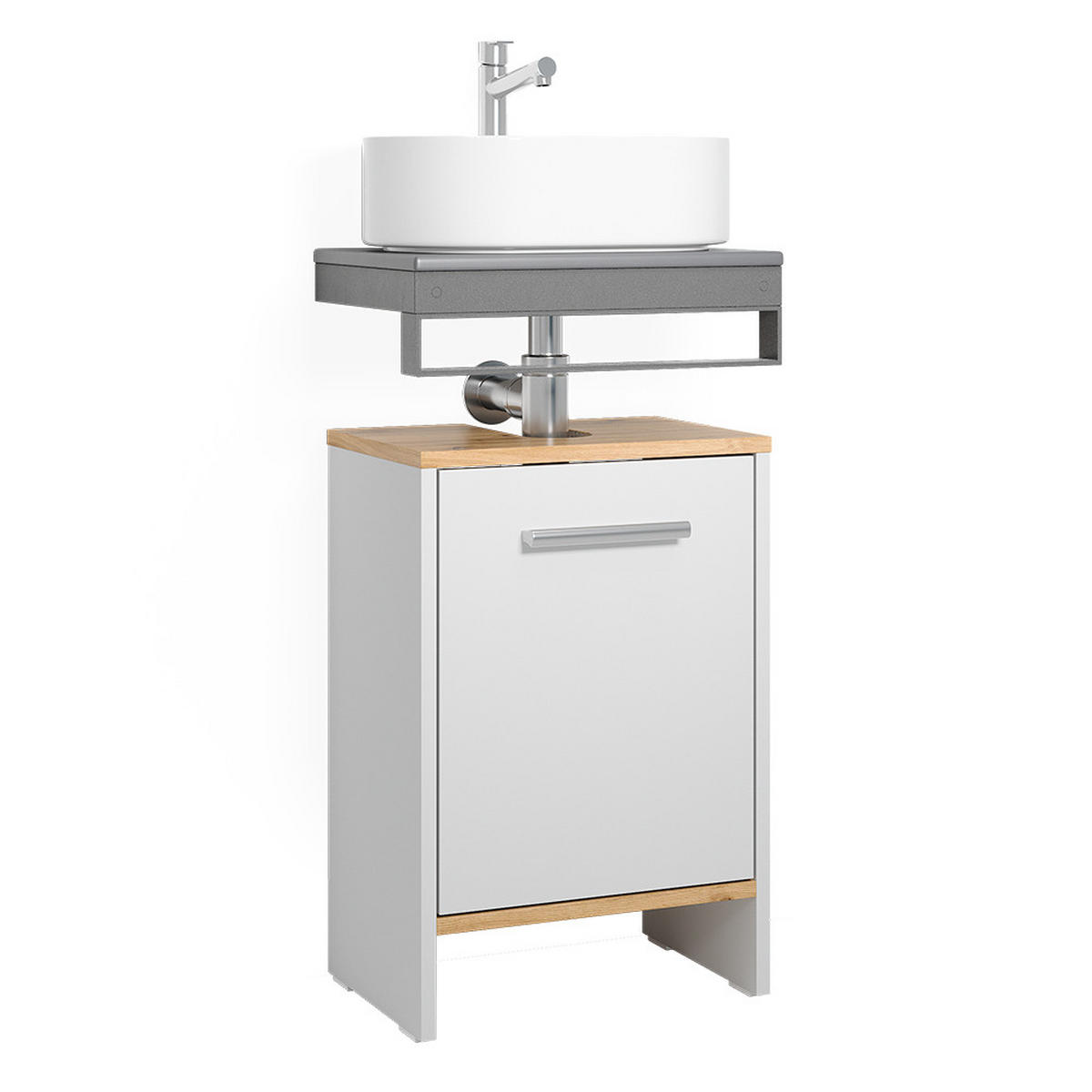 WASCHBECKENUNTERSCHRANK Karli Weiß/Goldkraft Eiche 38.2 x 57 cm mit der Tür - Weiß, Holzwerkstoff (38.2/57/26.3cm) - Vicco