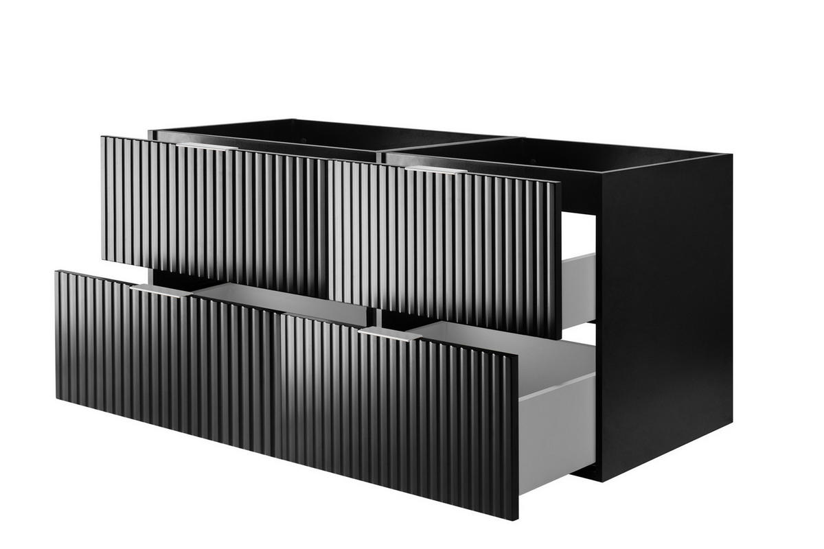WASCHBECKUNTERSCHRANK, Schwarz, 120 (2 x 60) x 57 x 46 cm, silberner Griff, ohne Arbeitsplatte - Silberfarben/Schwarz, Holzwerkstoff (120/57/46cm) - 3XE LIVING