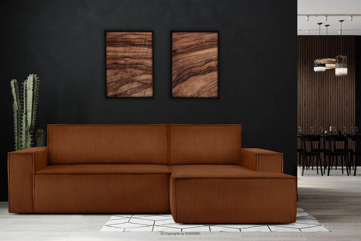 ECKSCHLAFSOFA-RECHTS NAPI in Pet Friendly Cord-Stoff, rot - Rot/Schwarz, Textil (262/148cm) - KONSIMO®