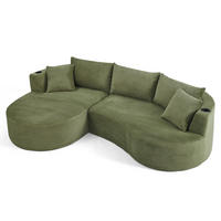 3-SITZER ECKSOFA Cord Grün mit Getränkehaltern und mit Kissen - Grün, Textil (264/168cm) - WISHDOR