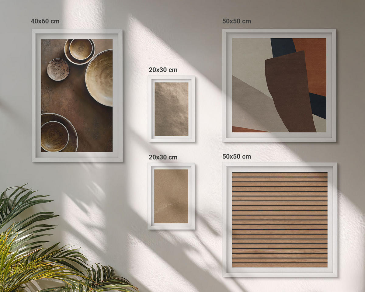 WANDBILDER 5er-Set - 50x50 cm & 20x30 cm & 40x60 cm Weißer Rahmen - Moderne Steinstrukturen - Weiß, Kunststoff (40/60cm) - ArtPrintCave