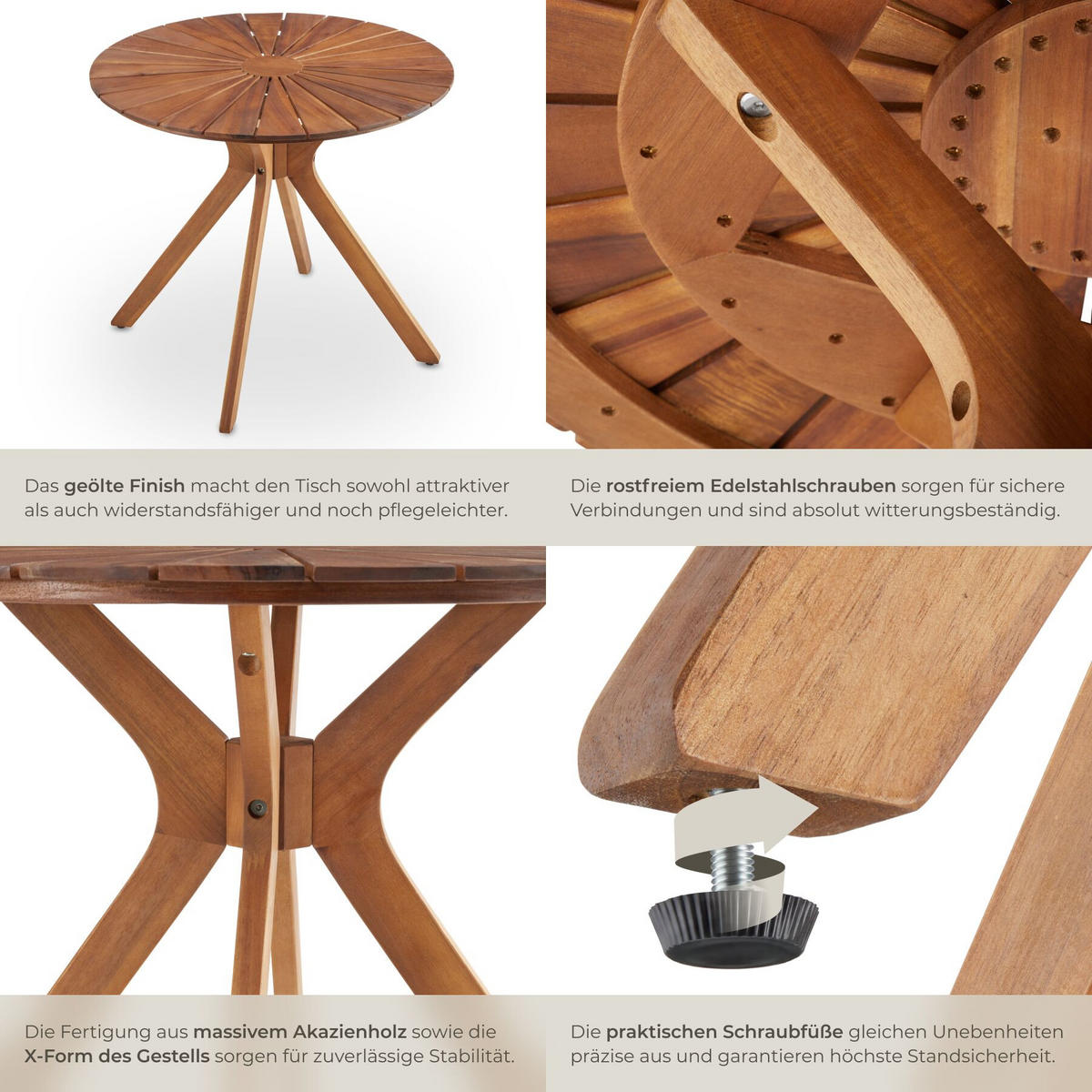 GARTENTISCH Pollensa, 70 x 70 x 62 cm, braun - Braun, Holz (70/70/62cm) - tectake
