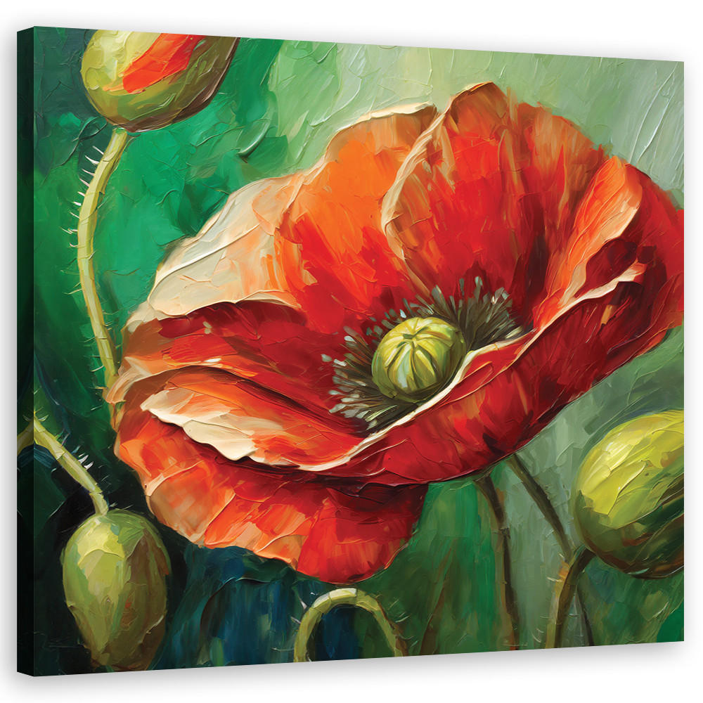 WANDBILD mohnblume natur gemalt - Rot, Textil (50/50cm) - Feeby