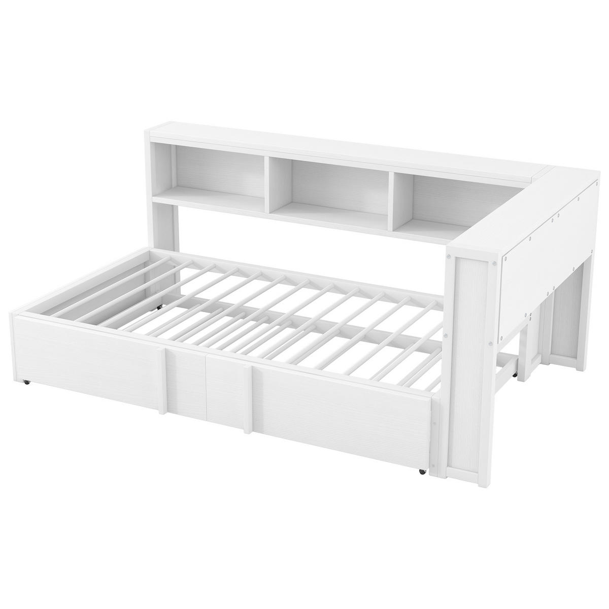 METALLBETT 90/200 cm in Weiß mit Ausziehbett, LED, USB und Stauraum - Weiß, Holzwerkstoff/Metall (90/200cm) - CHICFURN