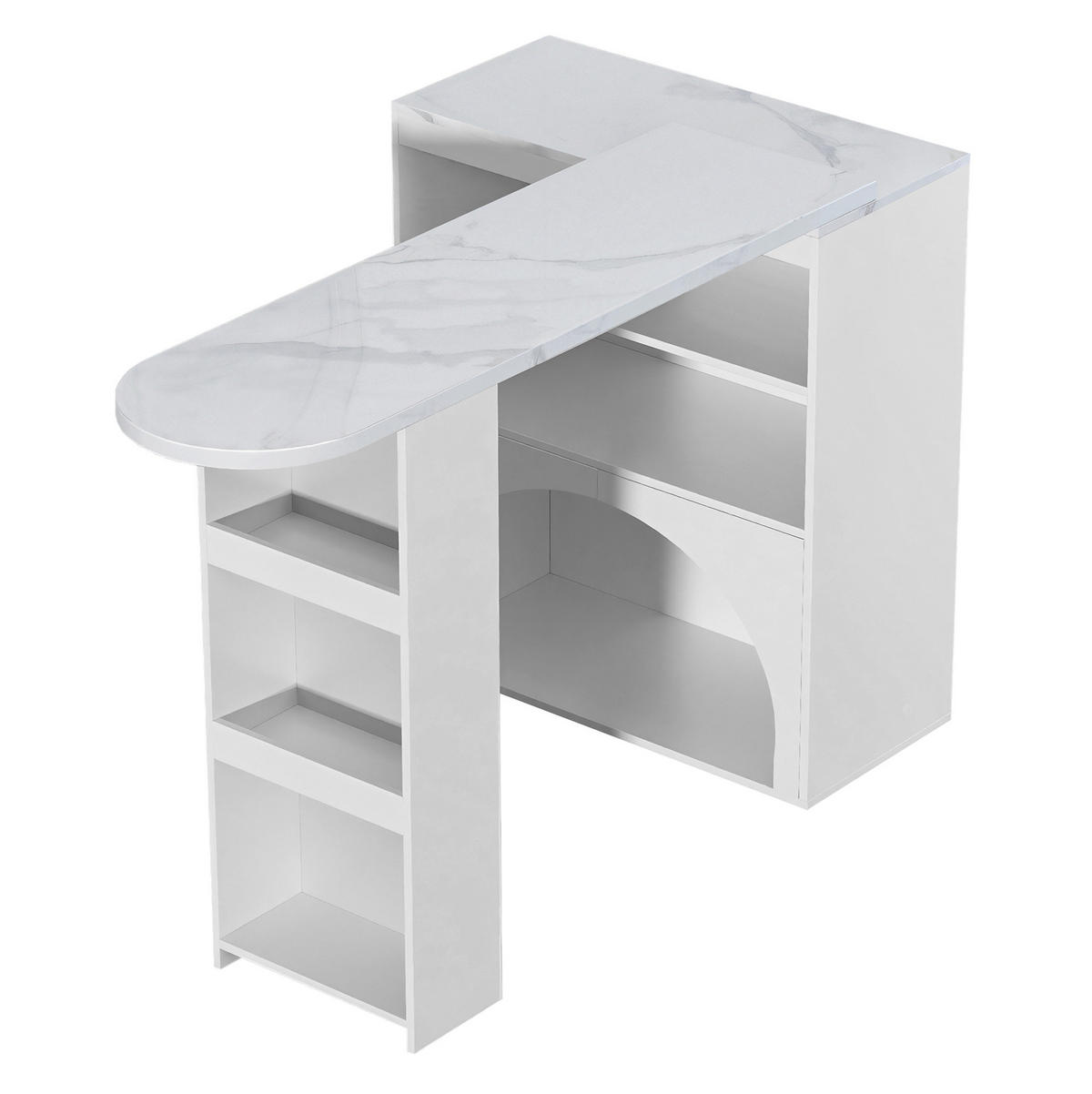 BARTISCH aus MDF 120(+80)x40x100 cm Weiß ausziehbar mit offenem Stauraum und integriertem Haustierbereich - Weiß, Holzwerkstoff (40/120/100cm) - Modfu