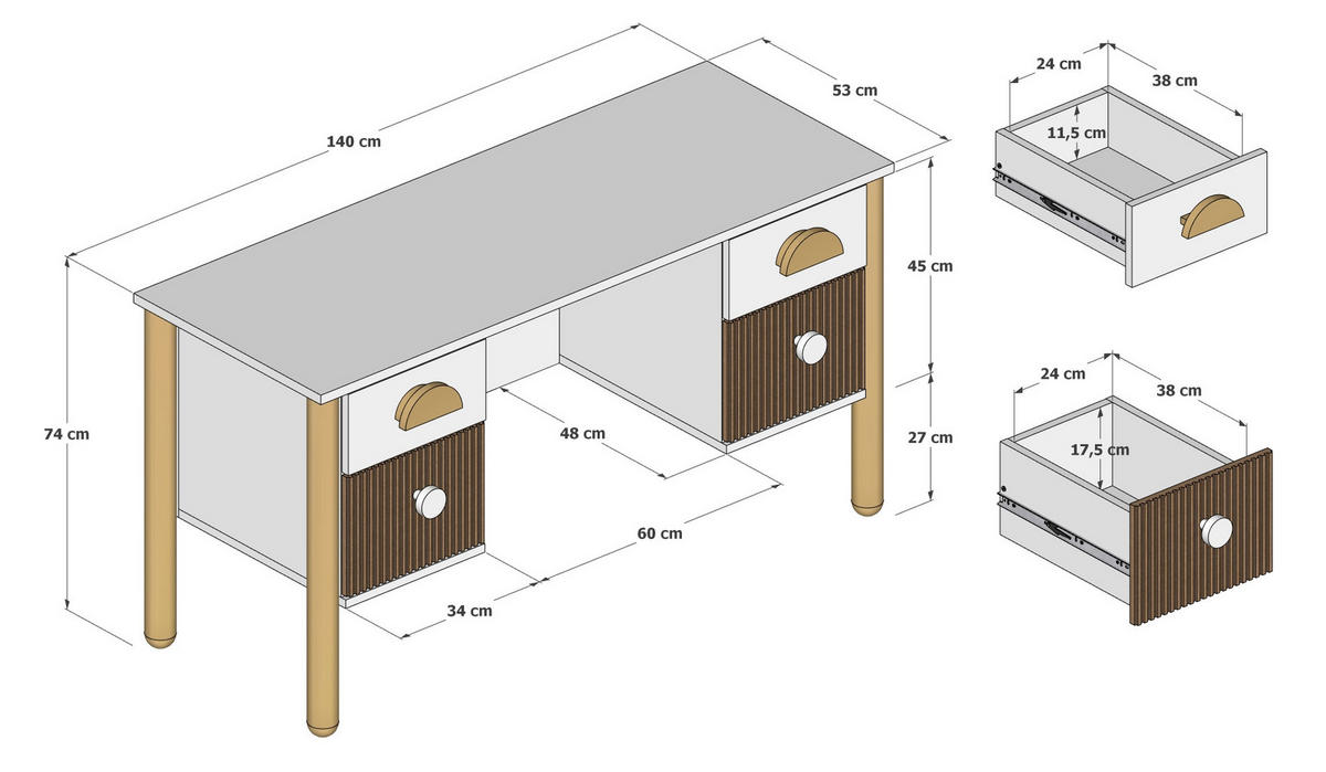 KINDERSCHREIBTISCH Bebella - Beige, Naturmaterialien (53/74/140cm) - kiki design