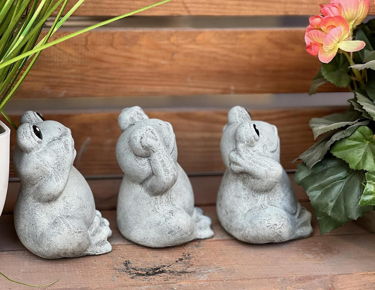 STEINFIGUR 3 Frösche Nichts sehen Nichts hören Nichts Sagen Frostfest Steinguss - Grau, Stein (11/11/8cm) - stoneandstyle