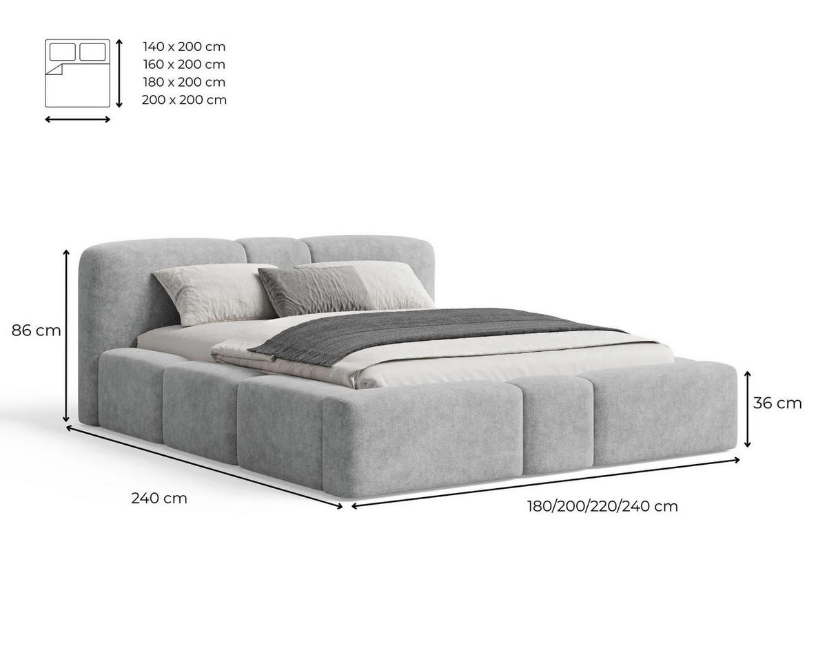 POLSTERBETT Monte160x200 cm- Bettkasten und Stauraum - Doppelbett mit Stabilem Metallrahmen - Grau - Grau, Holzwerkstoff (160/200cm) - Chilly