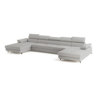 WOHNLANDSCHAFT VIVENTE Hellgrau Boucle-Stoff mit Schlaffunktion - Hellgrau, Holz (410/89/190cm) - MASSENO