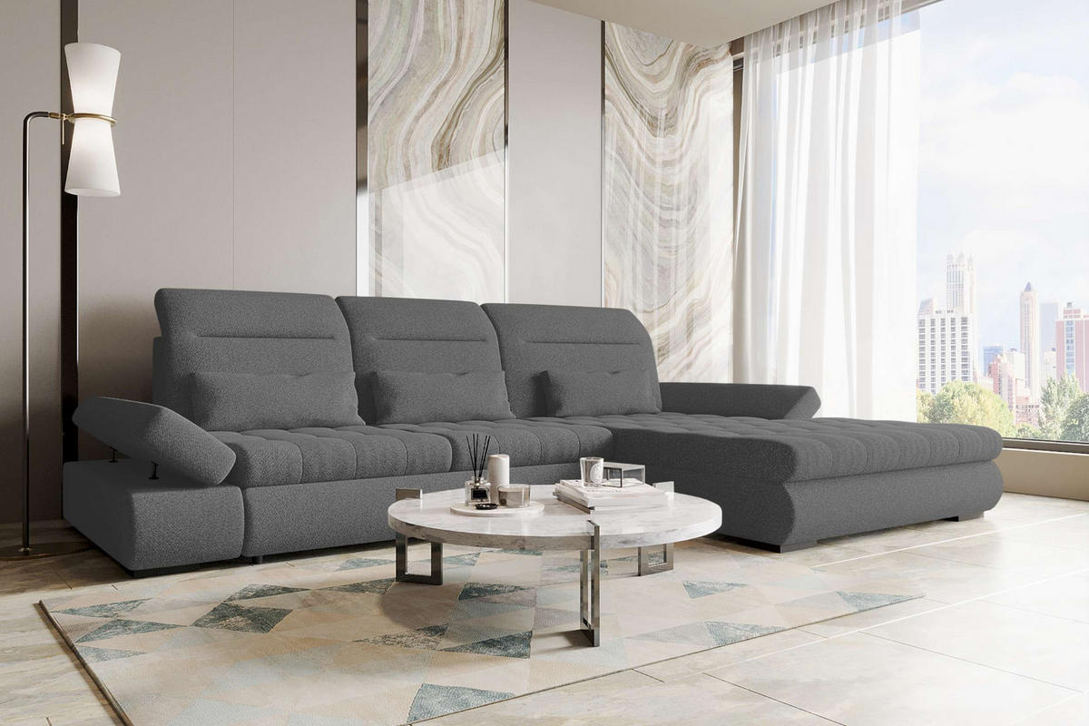 ECKSOFA Toscana Plus Strukturstoff inkl. Schlaffunktion - Anthrazit, Textil (300/179cm) - 99rooms