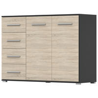 KOMMODE Frida 01 2D4S Schwarz/Sonoma 135 cm - Alufarben/Schwarz, Holzwerkstoff/Kunststoff (135/95/45cm)