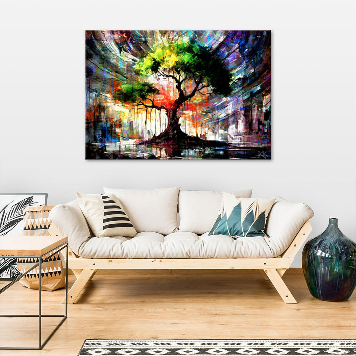 LEINWANDBILD Abstrakter Baum Natur - Lila, Textil (90/60cm) - Feeby