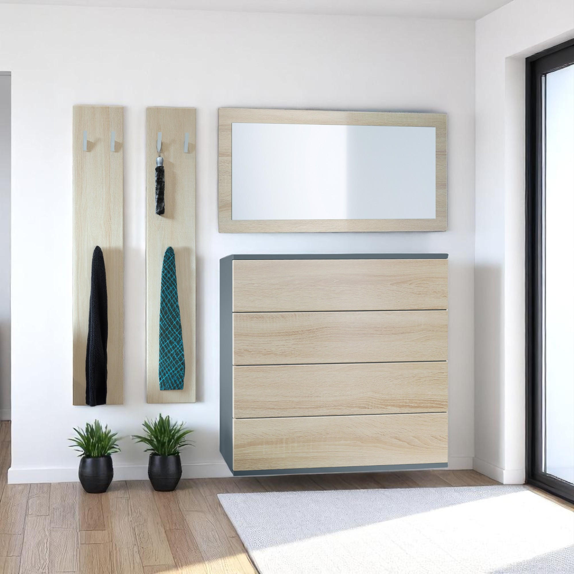 GARDEROBE Horizon Eiche sägerau - Eiche San Remo, Holzwerkstoff (142/146/35cm) - Vladon
