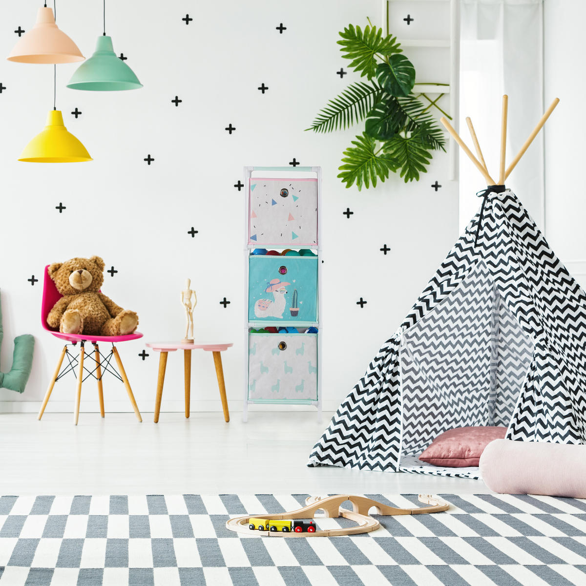 KINDERREGAL Lama - Multicolor, Kunststoff/Textil (53/62/30cm) - Relaxdays