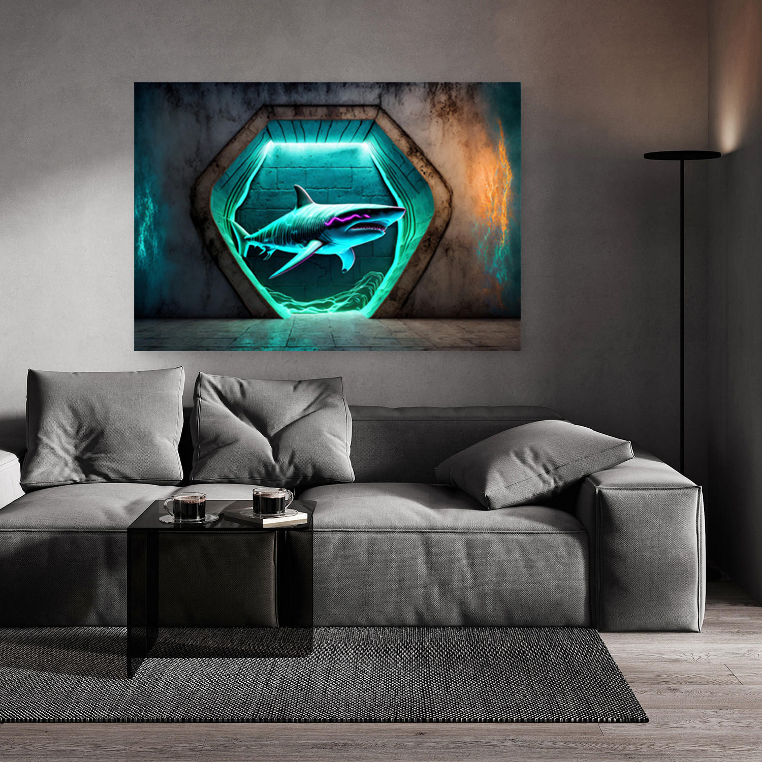 WANDBILD tiere neon delphin - Blau, Textil (60/40cm) - Feeby