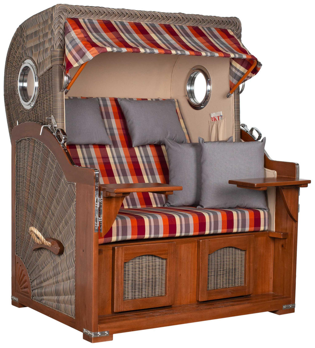 STRANDKORB 2-Sitzer Düne Mahagoni 584 - Rot/Braun, Holz (125/170/80cm) - Mr. Deko