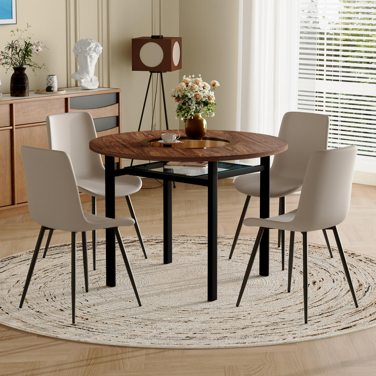 ESSGRUPPE DE-39352 5-teilig, rund mit 4 PU-Sesseln Warmgrau - Grau, Metall (100/76/100cm) - ComfortXL