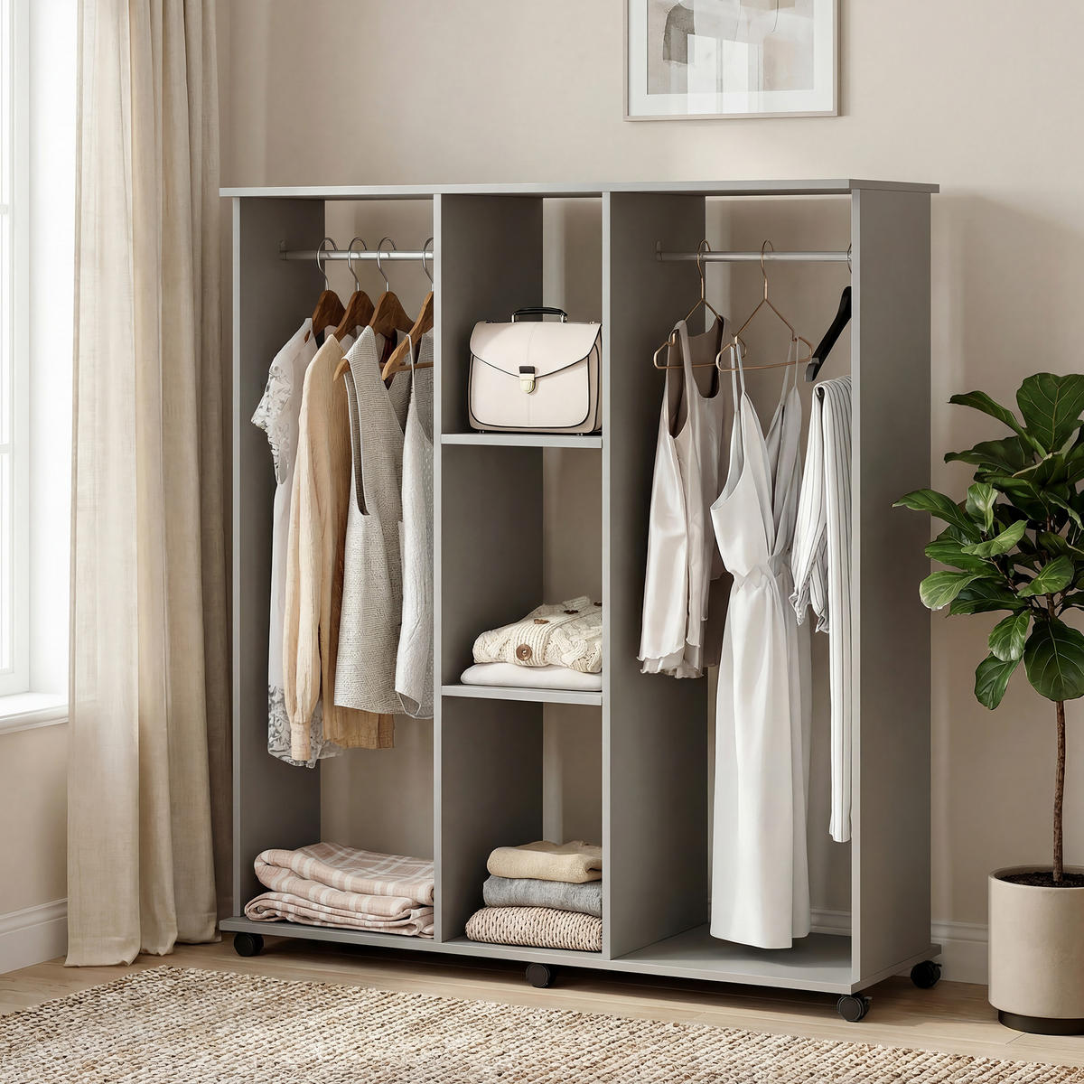 KLEIDERSCHRANK DE-17218 Grau - Grau, Holzwerkstoff (40/128/120cm) - ComfortXL