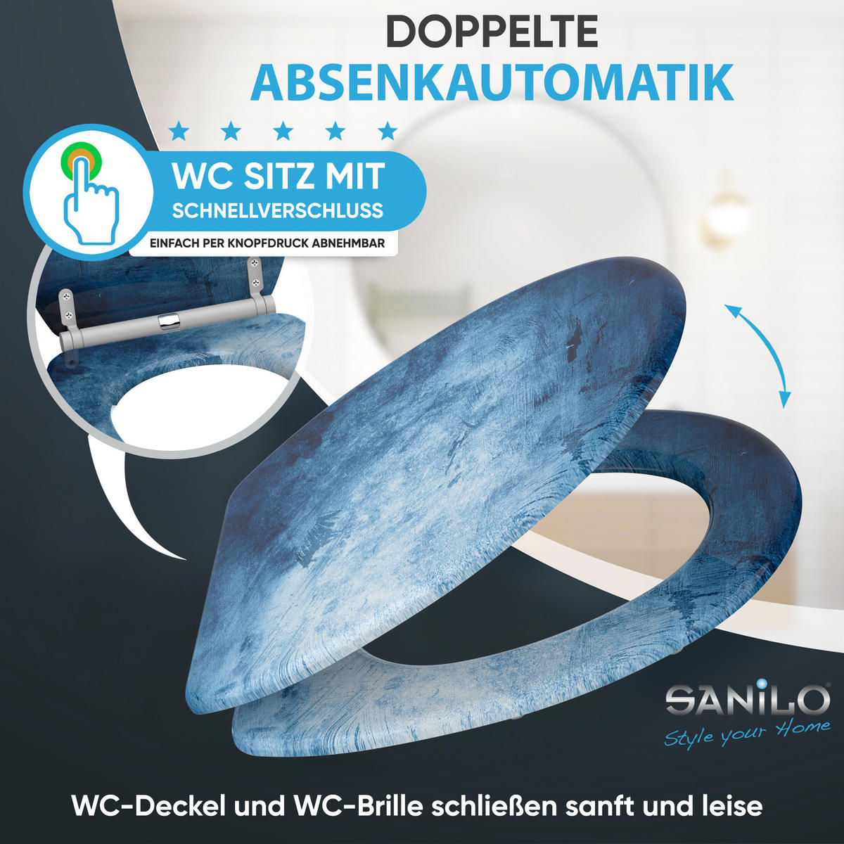 WC-SITZ mit Absenkautomatik & Top Fix Solium - Blau, Holzwerkstoff (37.7/5.5/48cm) - Sanilo
