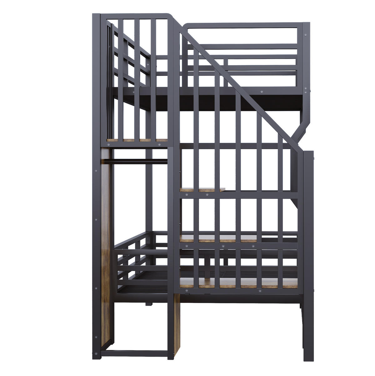ETAGENBETT 90/200 cm schwarz aus Metall und MDF mit Stauraumtreppe und LED - Schwarz, Metall (90/200cm) - OKWISH