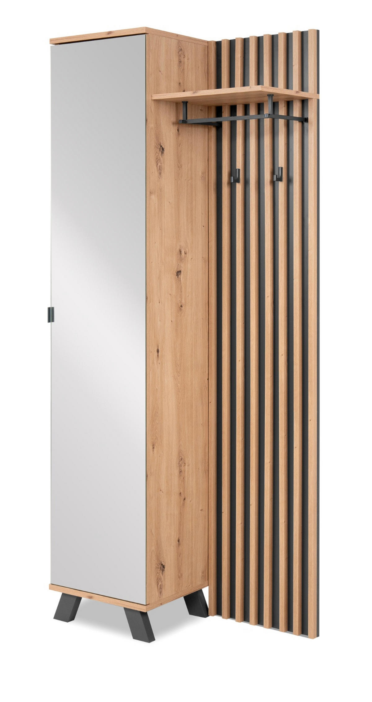 GARDEROBE Eiche Artisan, grau 80 cm, Kompaktgarderobe mit Spiegel - Eichefarben/Anthrazit, Holzwerkstoff/Metall (80/190/37cm) - Furn.Design