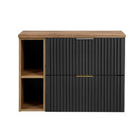 BADMÖBEL-SET 3 Teile - Adel Black A BM134 in Schwarz Matt/Wotan Eiche - Eiche Wotan/Schwarz, Holz (80/57/46.6cm)