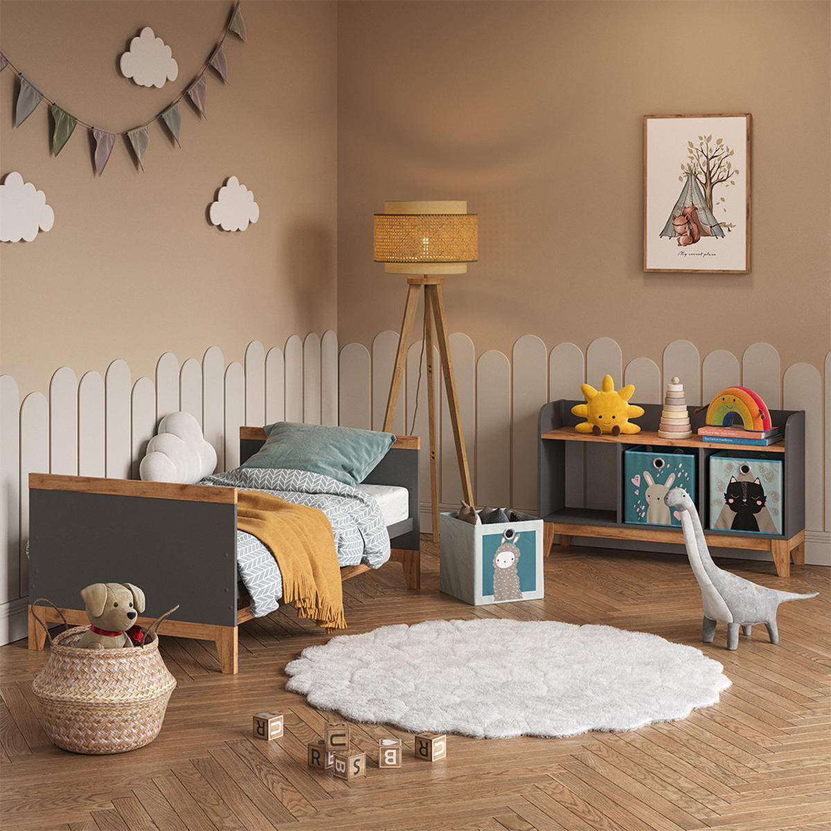 KINDERSITZBANK Malia Grau/Artisan 107.2 x 63.8 cm - Grau, Holzwerkstoff (107.2/63.8/30.6cm) - VitaliSpa