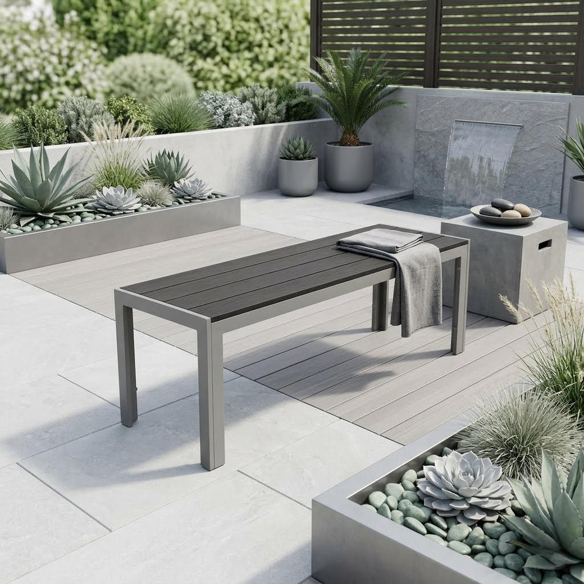 GARTENBANK Cheltenham 120x35x40cm, Gestell aus Aluminium + Sitzfläche Akazie BxTxH: 120x40x35 cm - Grau, Holz (120/35/40cm) - TPFGarden