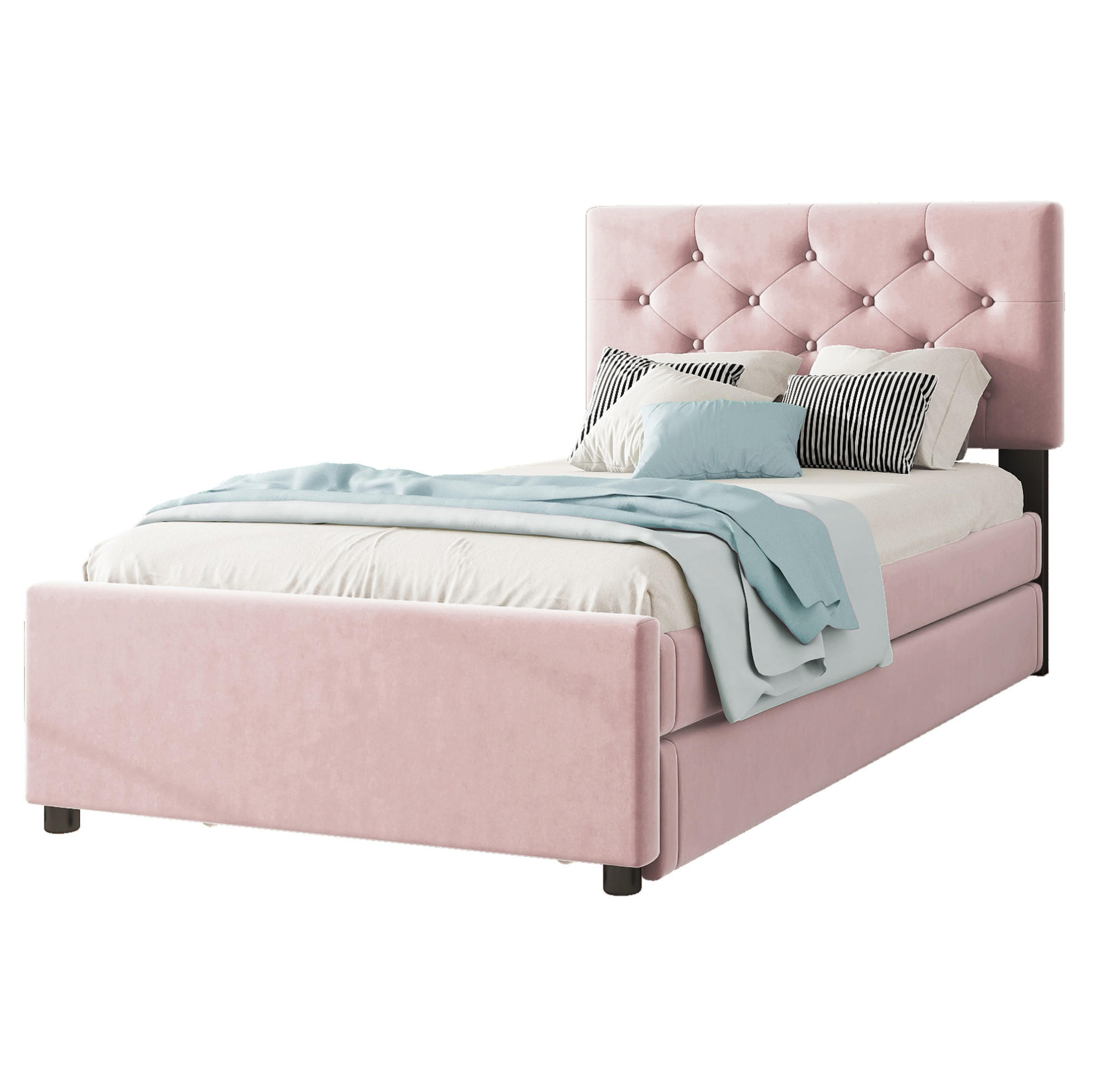 POLSTERBETT 90/200 cm Rosa aus Samt mit Rollbett - Rosa, Textil (90/200cm) - OKMYHOME
