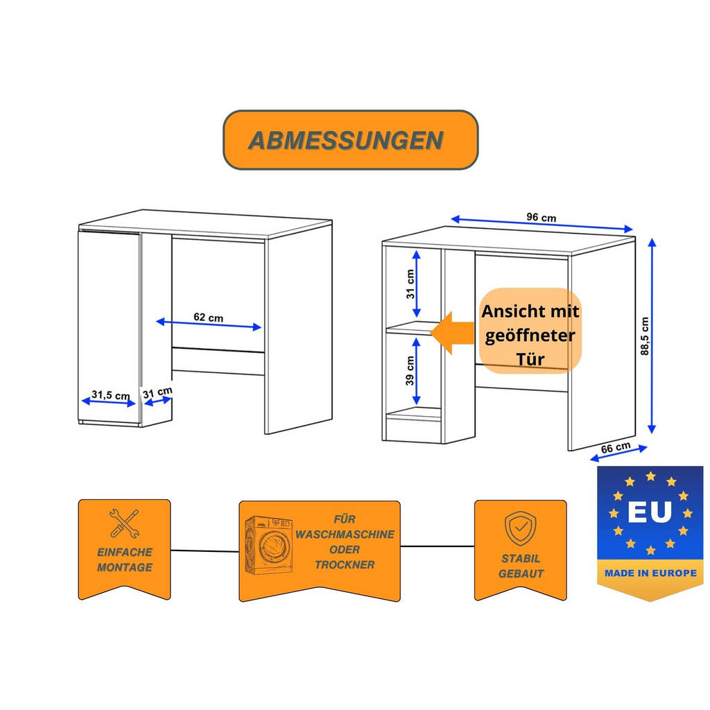 Thumbnail - Raumhirsch Furniture Waschmaschinenschrank, Braun, Holzwerkstoff, Holzwerkstoff, 95x89x66 cm, Waschküche, Waschmaschinen...