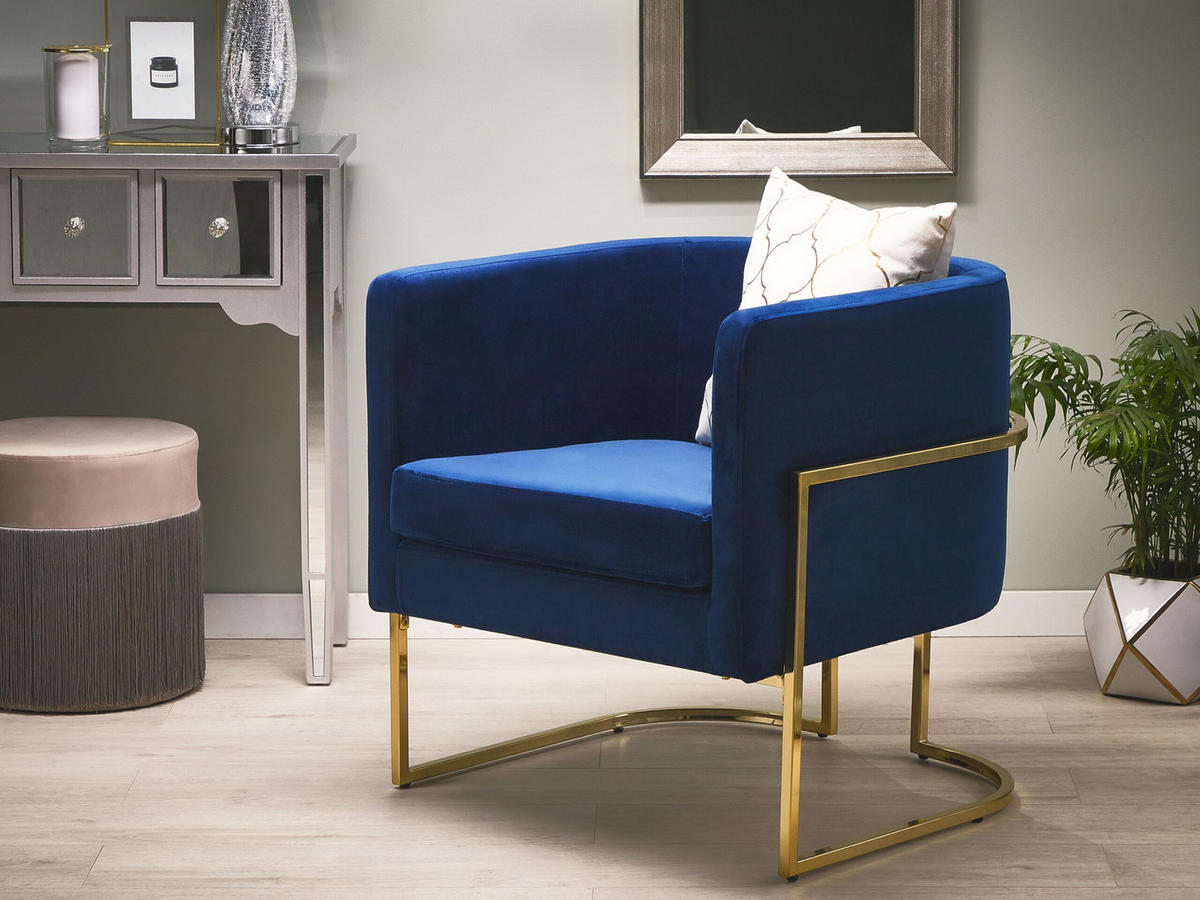SESSEL Samtstoff Blau Sirkka - Blau, Textil/Metall (72/71/70cm) - Beliani