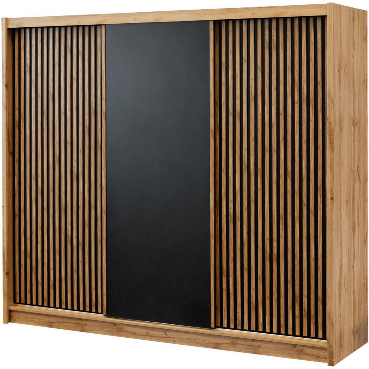 SCHWEBETÜRENSCHRANK Leroy mit 2 Türen und Lamellen, 250 cm, Schwarz+eiche Wotan - Eiche Wotan/Schwarz, Holzwerkstoff (250/215/60.5cm) - Beautysofa