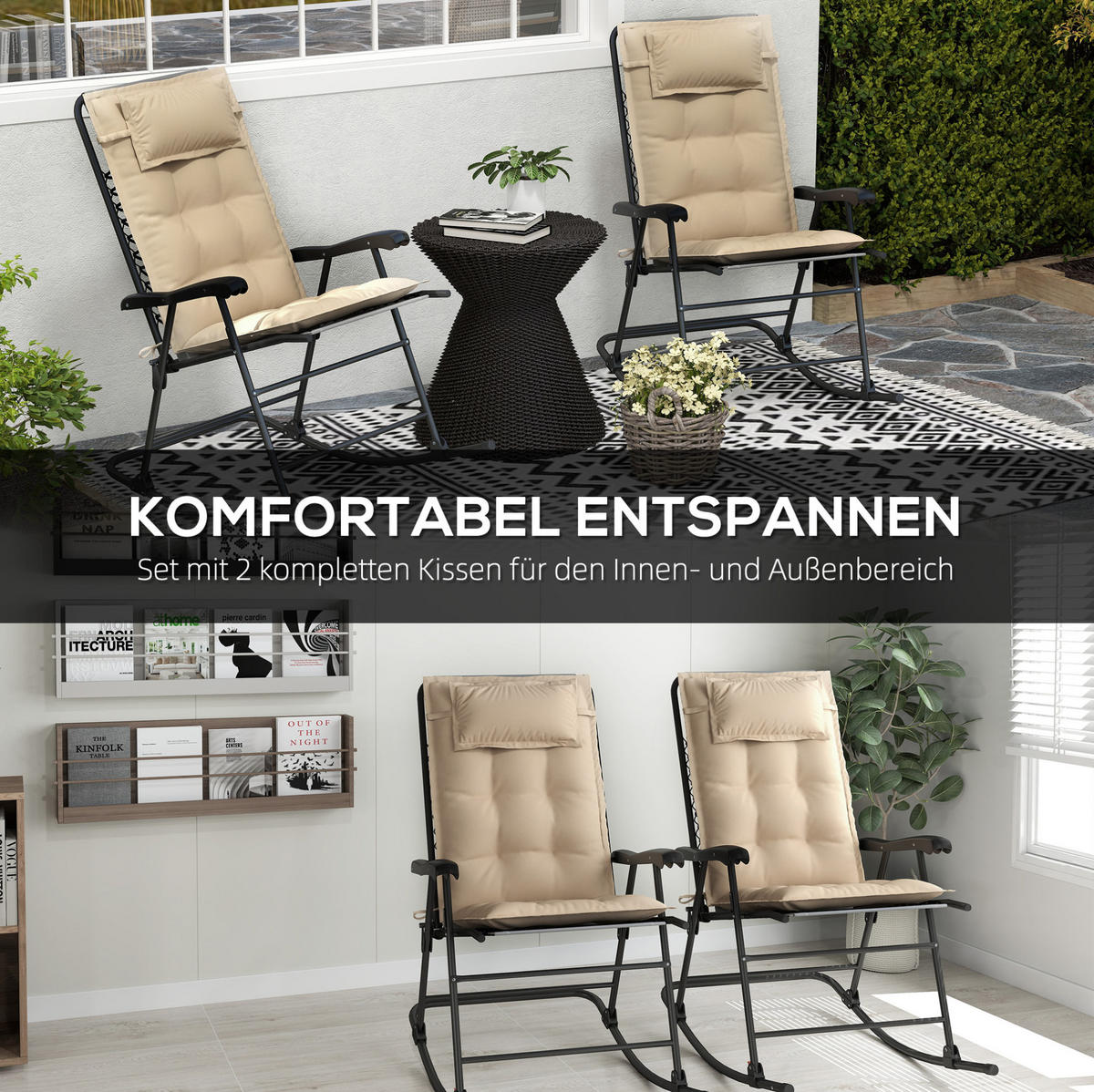 SESSELAUFLAGENSET 2er-Set aus Polyester 50x116x5 cm in Beige mit Bändern - Beige, Textil (50/5/116cm) - Modfu