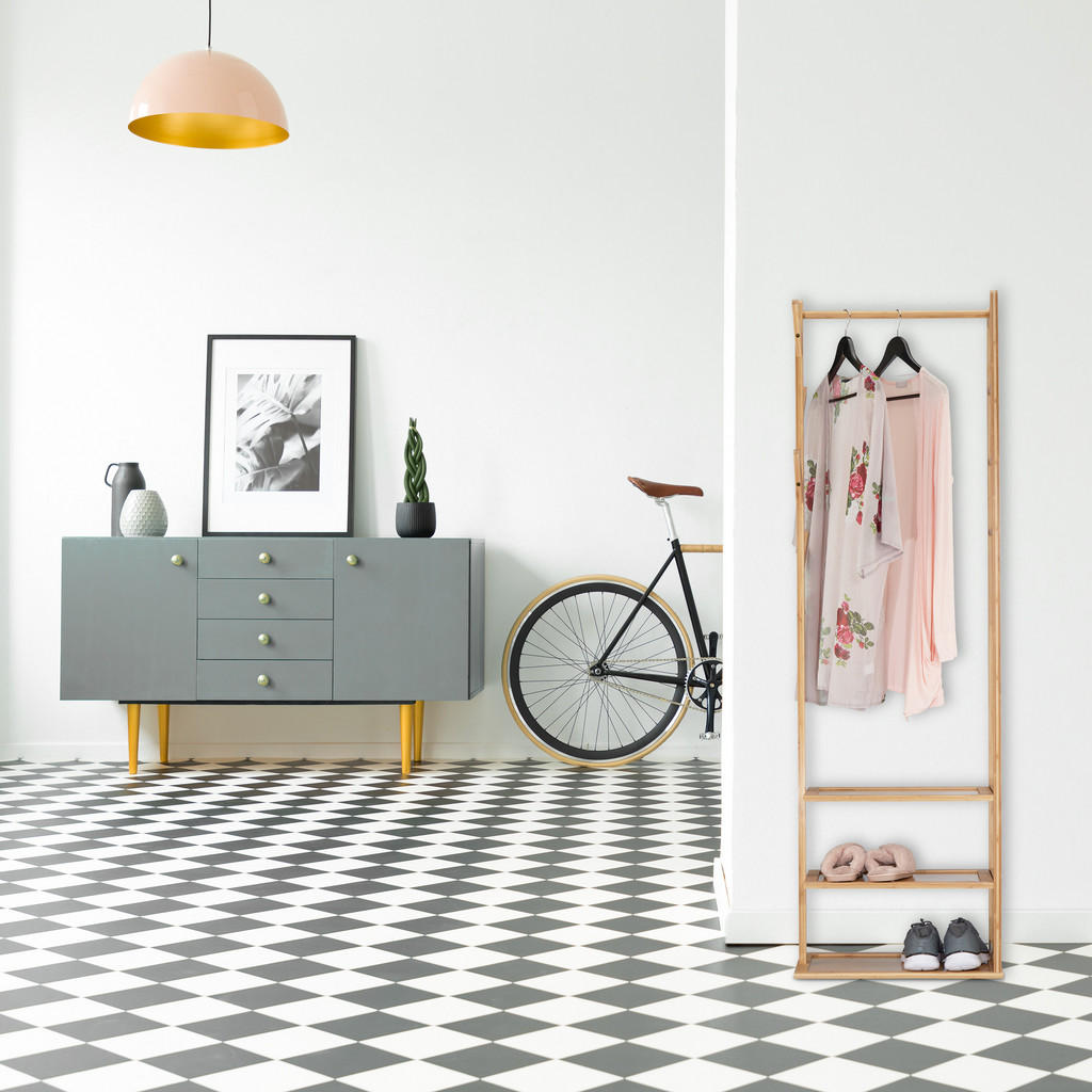 Thumbnail - Relaxdays Kleiderständer, Hellbraun, Holz, Holzwerkstoff, 49x164x28 cm, Garderobe, Garderobenständer