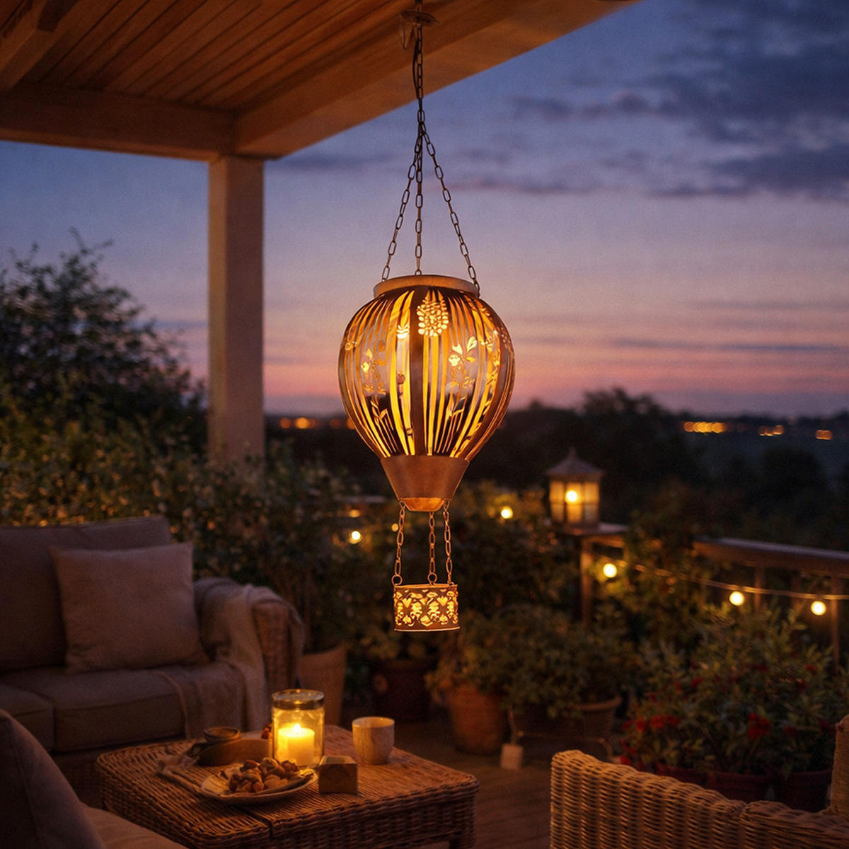 LED AUSSENLEUCHTE Heißluftballon Bunt - Multicolor, Metall (14/14/46cm) - Globo Lighting