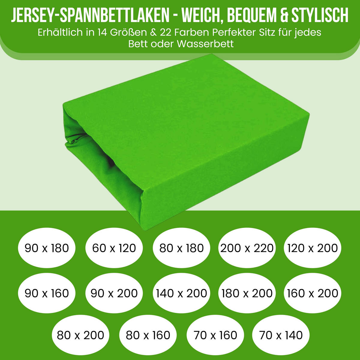 SPANNBETTLAKEN 180/200 cm, Jersey Elastisch 100 % Baumwolle Grüner Apfel - Hellgrün, Textil (180/200cm) - Best For Home