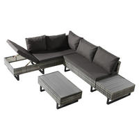 LOUNGESET 4-5 Personen Grau Poly Rattan Mit Abnehmbarem Bezug - Grau, Metall - FLIEKS