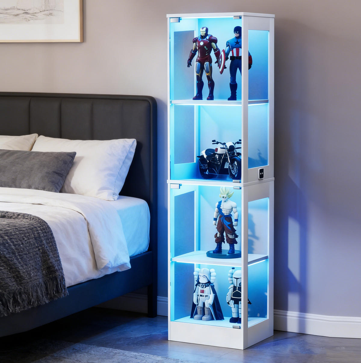VITRINE 40/35/165 cm in Weiß mit Glastüren und LED-Beleuchtung - Weiß, Holzwerkstoff (40/165/35cm) - Flora Grace