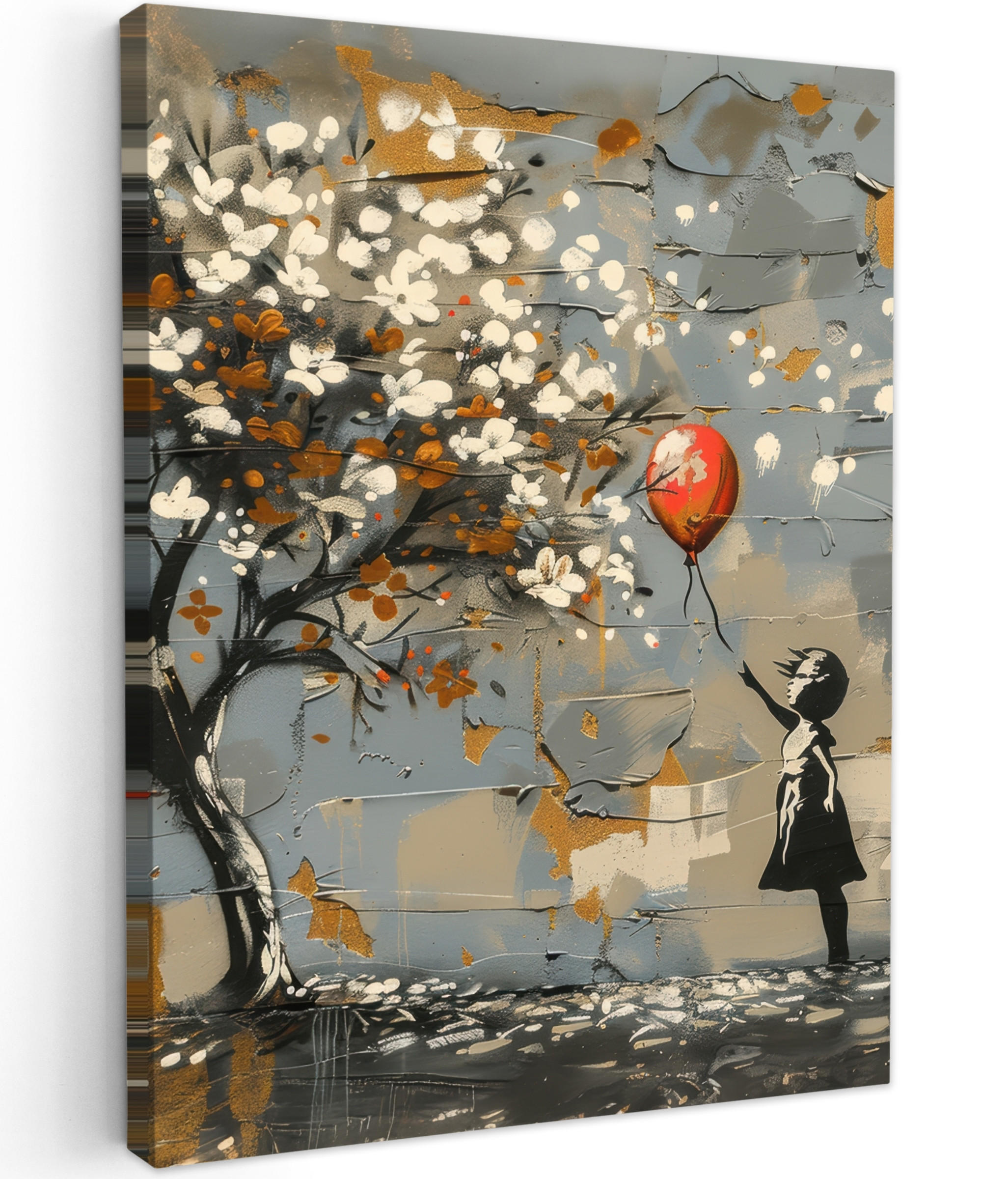 LEINWANDBILD Baum - Graffiti - Banksy-Stil - Ballon-Mädchen 30x40 cm - Blaugrau, Textil (30/40cm) - MuchoWow