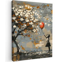 LEINWANDBILD Baum - Graffiti - Banksy-Stil - Ballon-Mädchen 60x80 cm - Blaugrau, Textil (60/80cm) - MuchoWow
