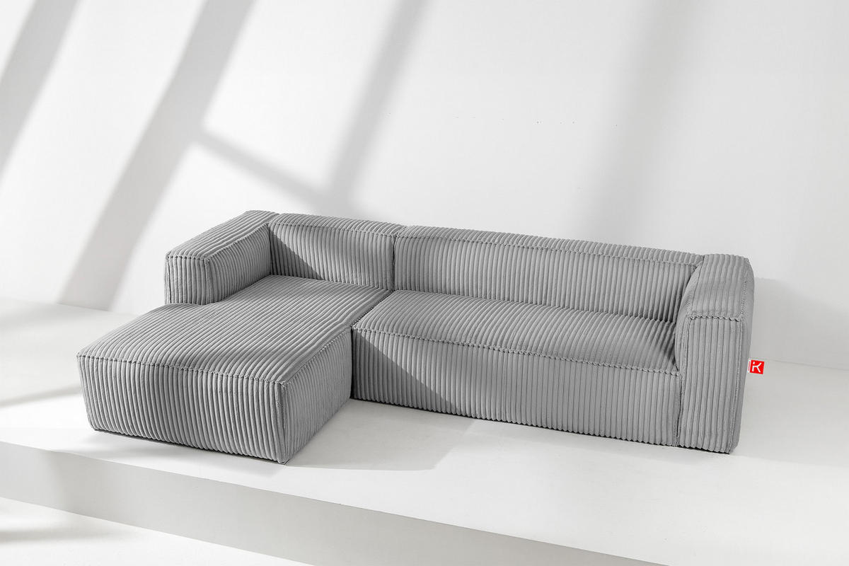 ECKSOFA-LINKS FEROX Modern, Cord-Stoff, hellgrau - Hellgrau, Textil (305/175cm) - KONSIMO®