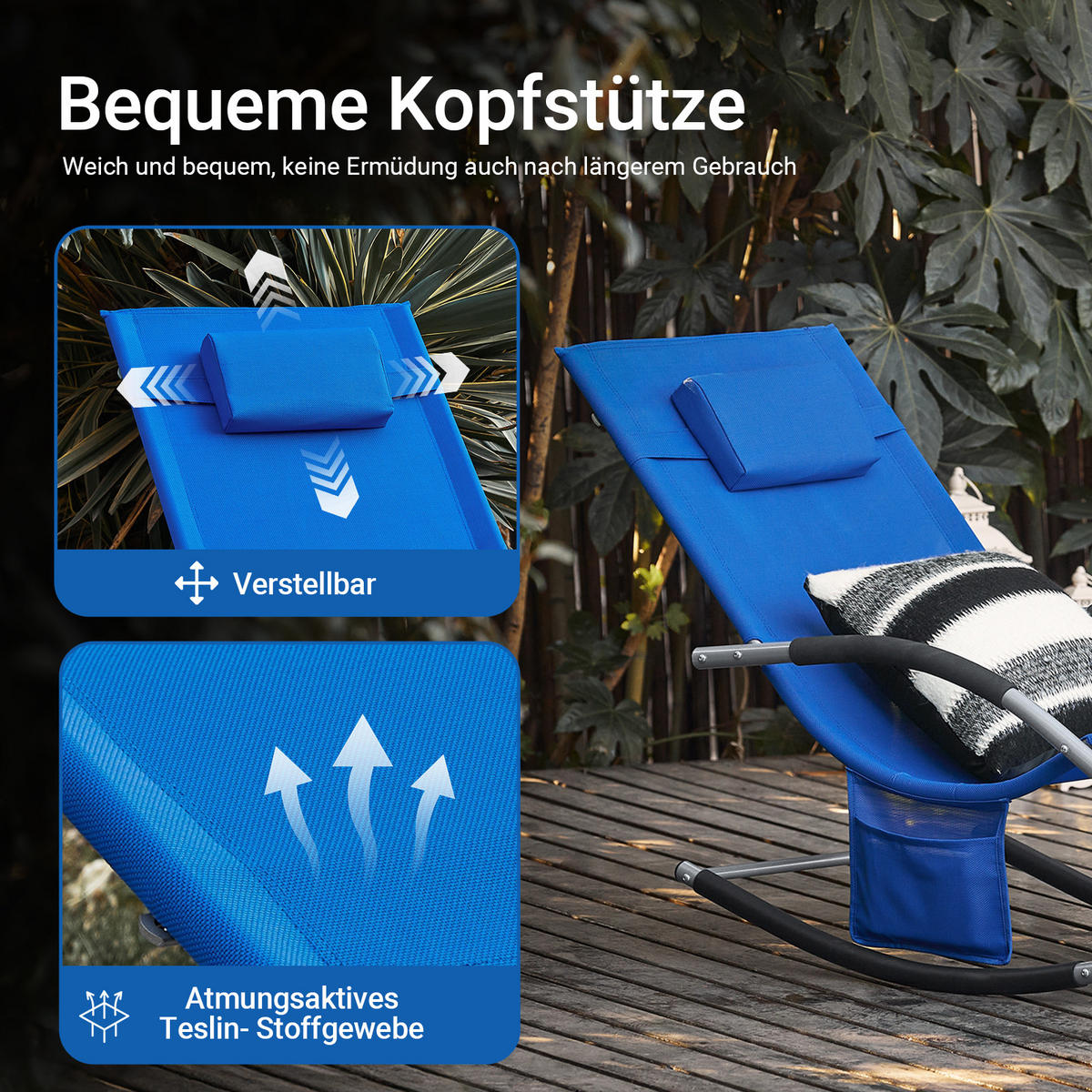 SONNENLIEGE blau - Blau, Metall (63/83/150cm) - SoBuy