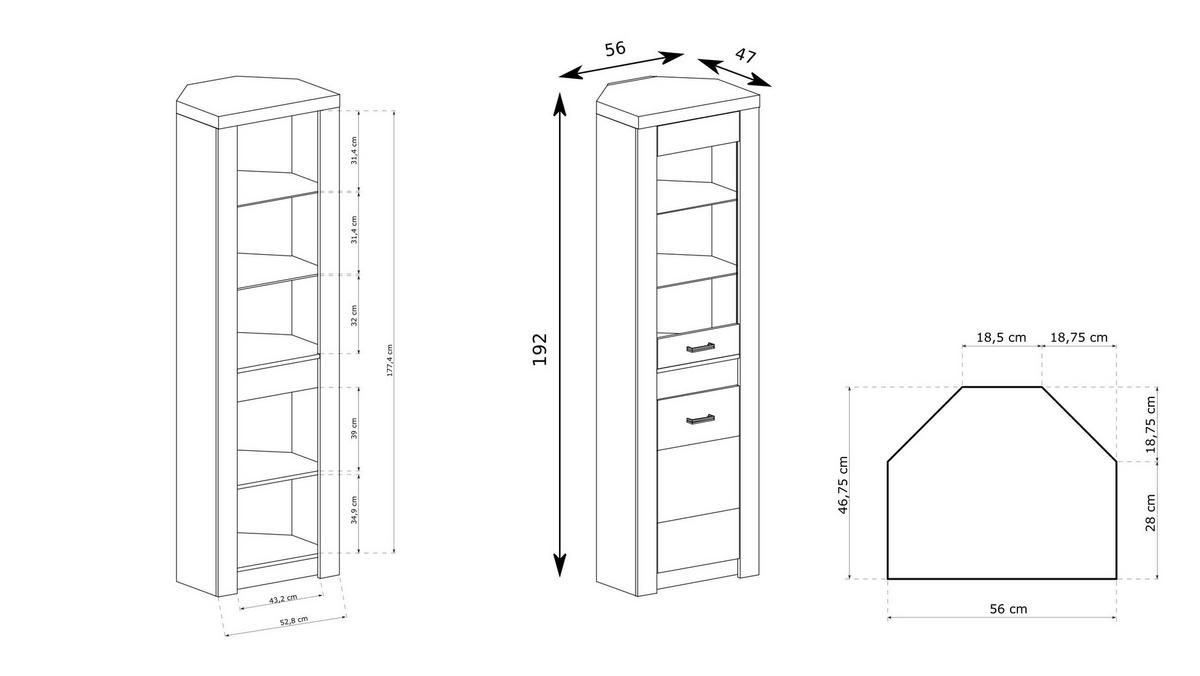 VITRINE ZERI 192 / 56 cm in Eiche Bianco - Eiche Bianco, Holzwerkstoff (56/192/47cm) - MASSENO