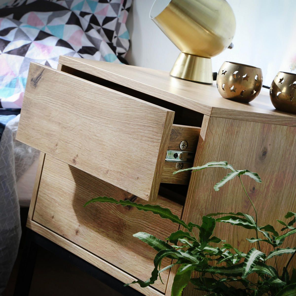 NACHTTISCH mit 2 Schubladen Holzdekor 45/40/50 cm - Eichefarben, Holzwerkstoff (40/50/45cm) - Calicosy